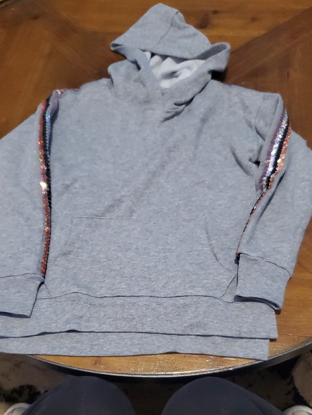 wonder nation Gray Hoodie with Sequin Stripe